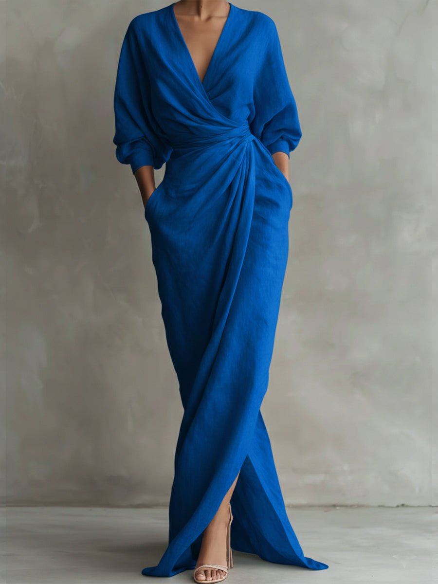Valentina | Elegantes langärmeliges Maxikleid mit V-Ausschnitt