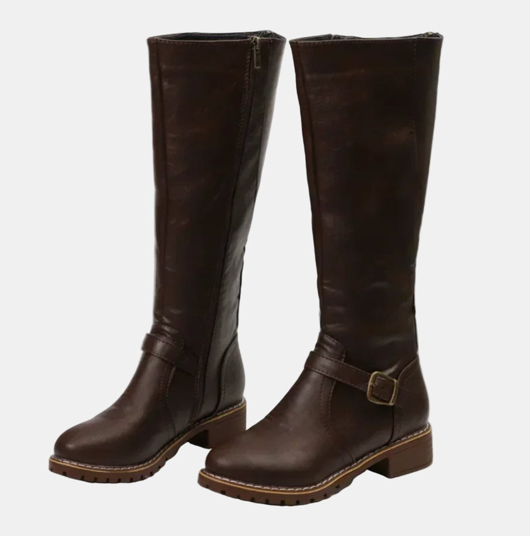Elodie | Knee-High Boots with Buckle and Low Heel