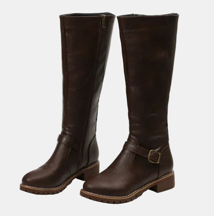 Elodie | Knee-High Boots with Buckle and Low Heel