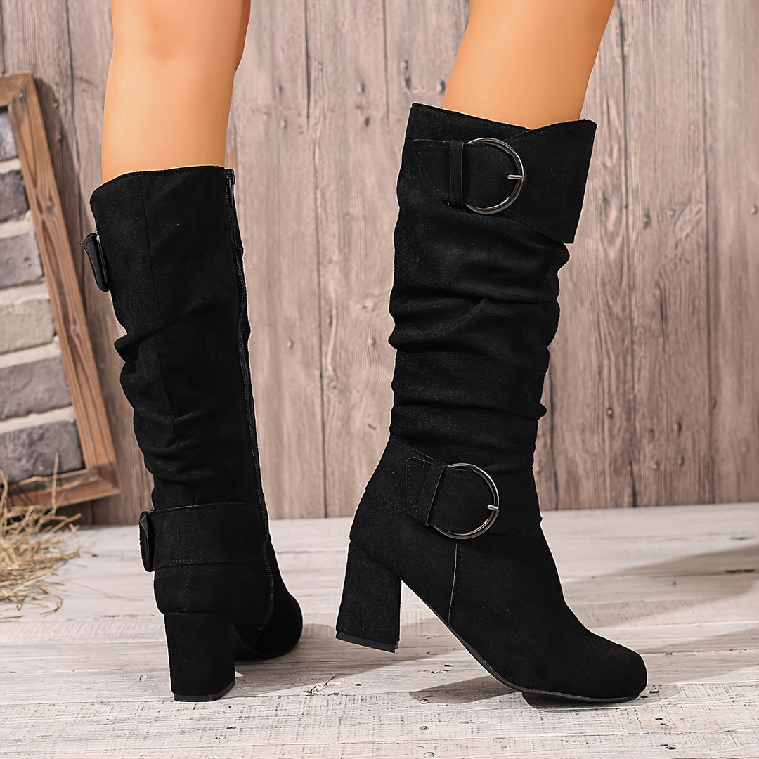 Martina | Soft Knee-High Boots with Double Buckle