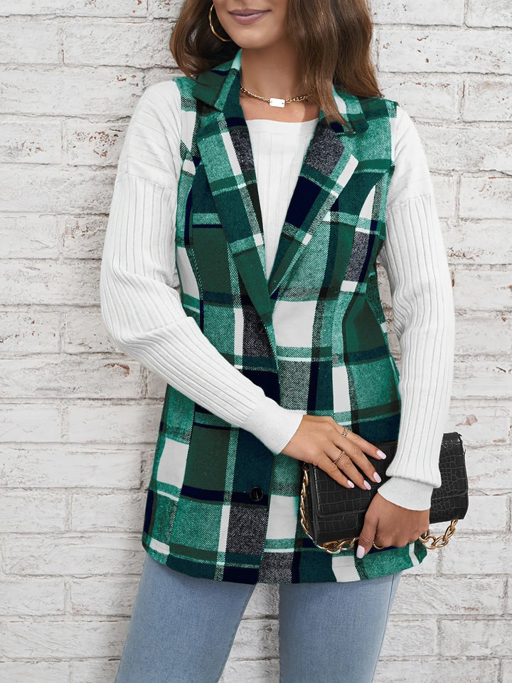 Valentina | Gilet Donna Lungo Scozzese Elegante in Lana Mista