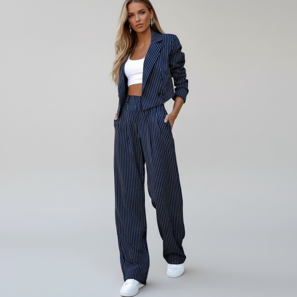 Chiara | Completo Donna a Righe con Blazer e Pantaloni a Gamba Larga