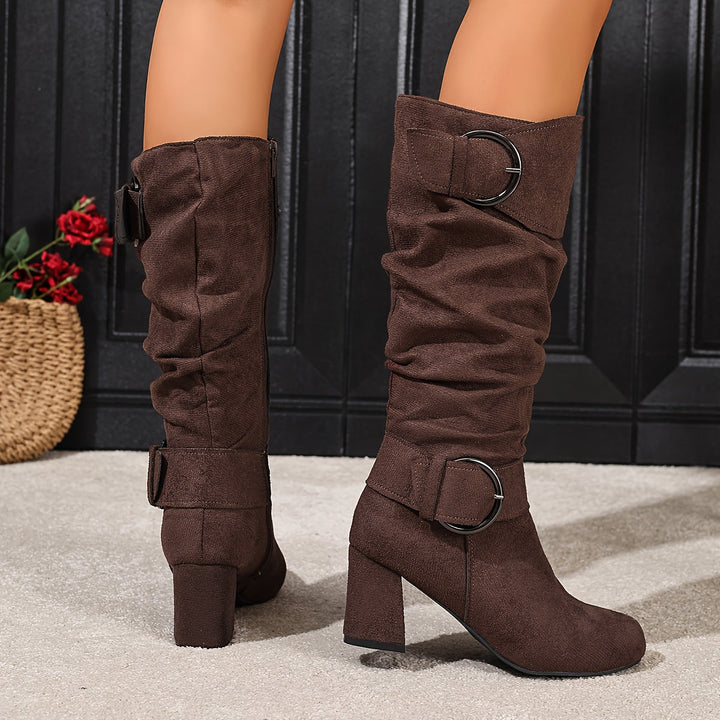 Martina | Soft Knee-High Boots with Double Buckle