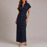 Beatrice | Maxi Shirt Dress with Ruched Waist for an Autumn Wedding