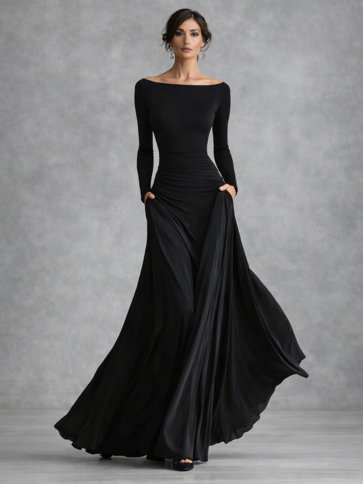 Maris | Maxi Dress – Elegant Draped Long Sleeve Style
