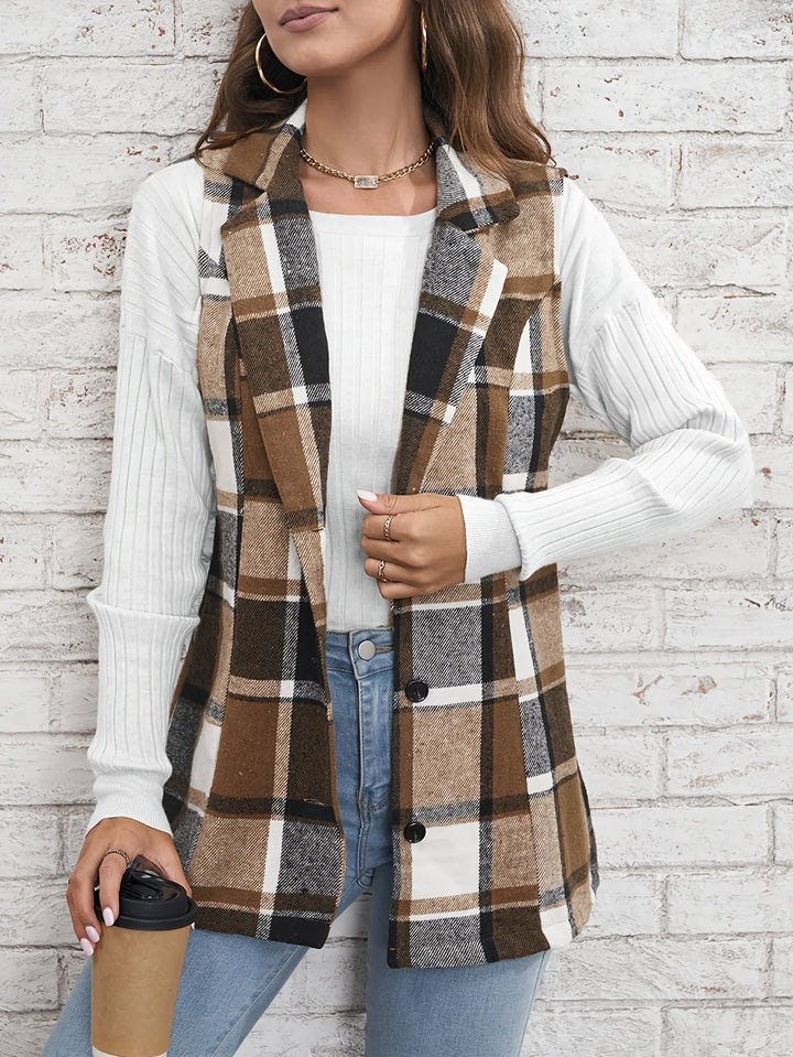 Valentina | Gilet Donna Lungo Scozzese Elegante in Lana Mista