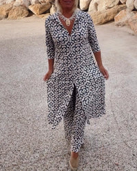 Sandra | Completo Donna Stampato con Tunica a Scollo a V e Pantaloni Palazzo