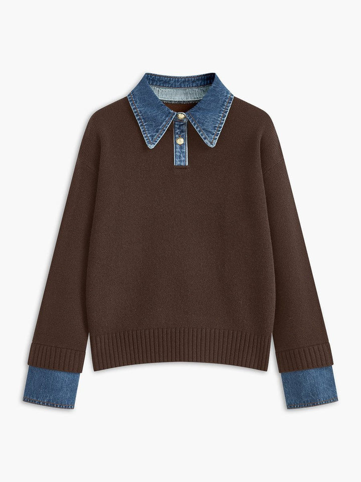 Amelie | 2-in-1 Sweater with Denim Collar and Metal Buttons