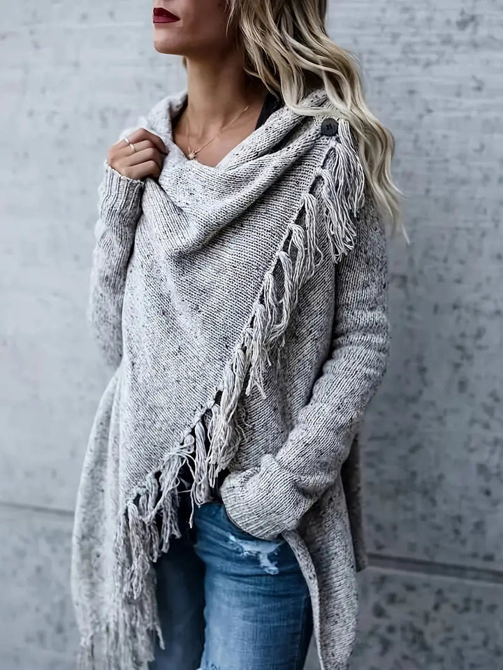 Caterina | Maglione Tunica Donna Caldo con Colletto e Frange