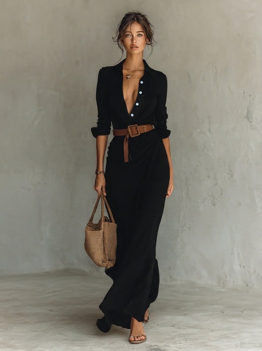 Camilla | Abito Maxi a maniche lunghe con cintura