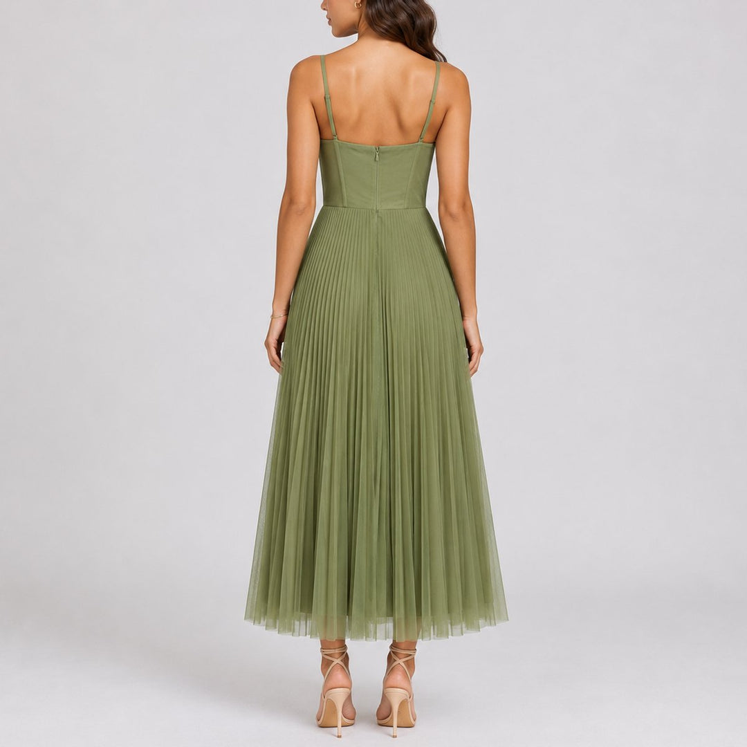 Kathrin | Abito Midi in Tulle Plissettato per Matrimonio Autunnale