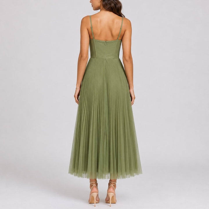 Kathrin | Abito Midi in Tulle Plissettato per Matrimonio Autunnale
