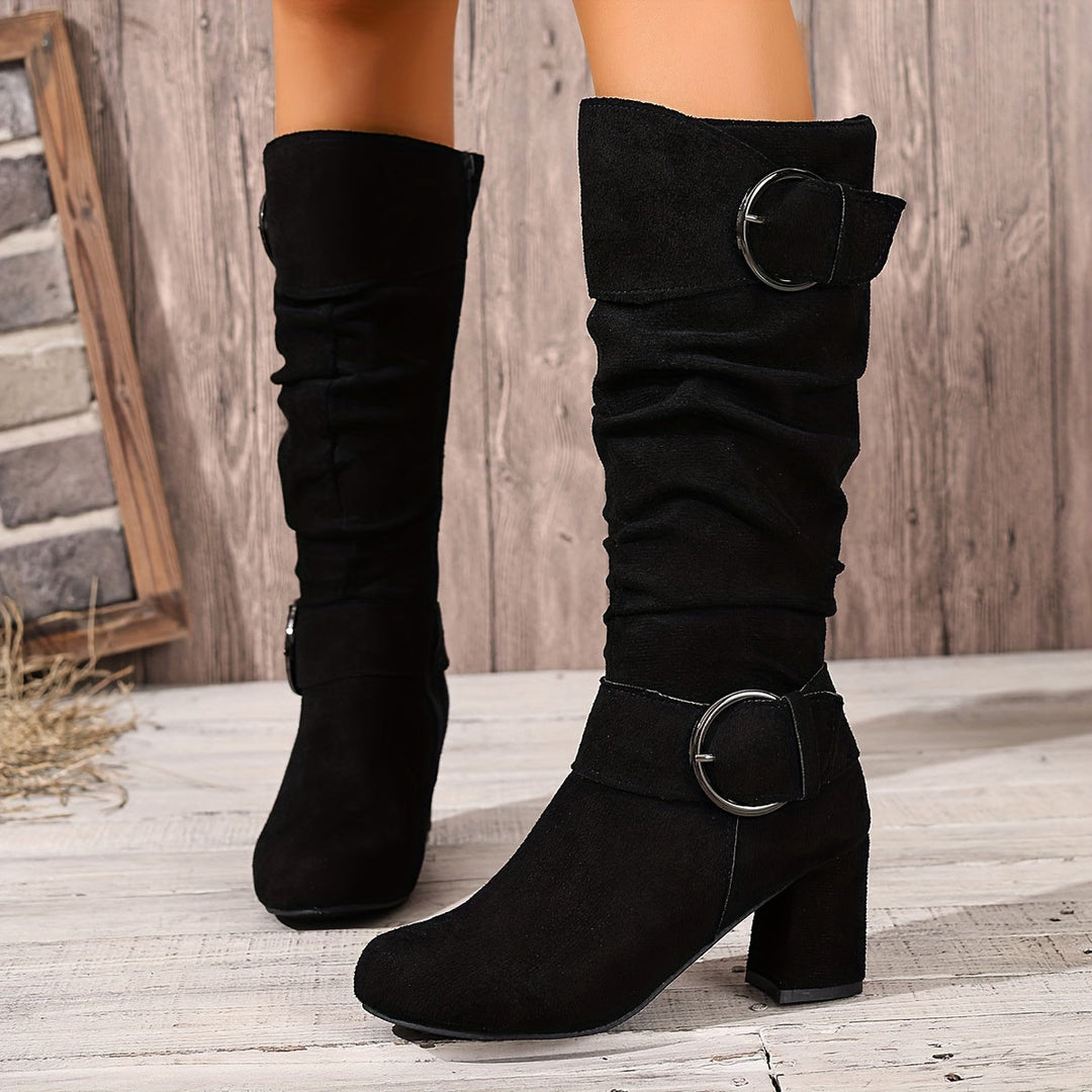 Martina | Soft Knee-High Boots with Double Buckle