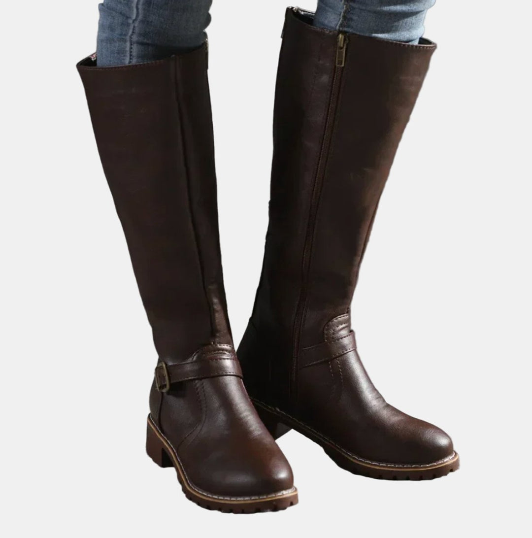 Elodie | Knee-High Boots with Buckle and Low Heel