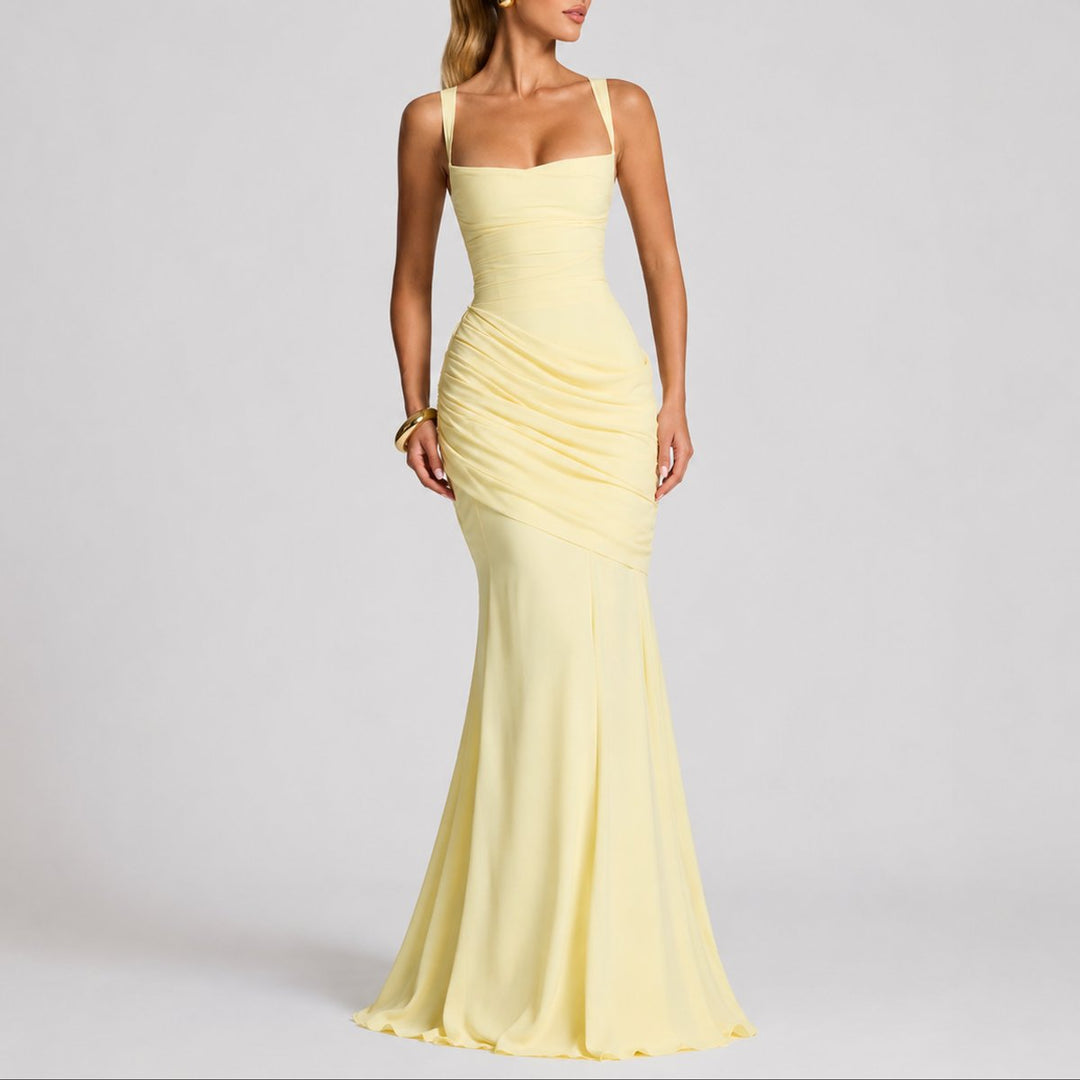 Aurora | Abito Maxi Drappeggiato con Scollo Quadrato per Matrimonio Autunnale