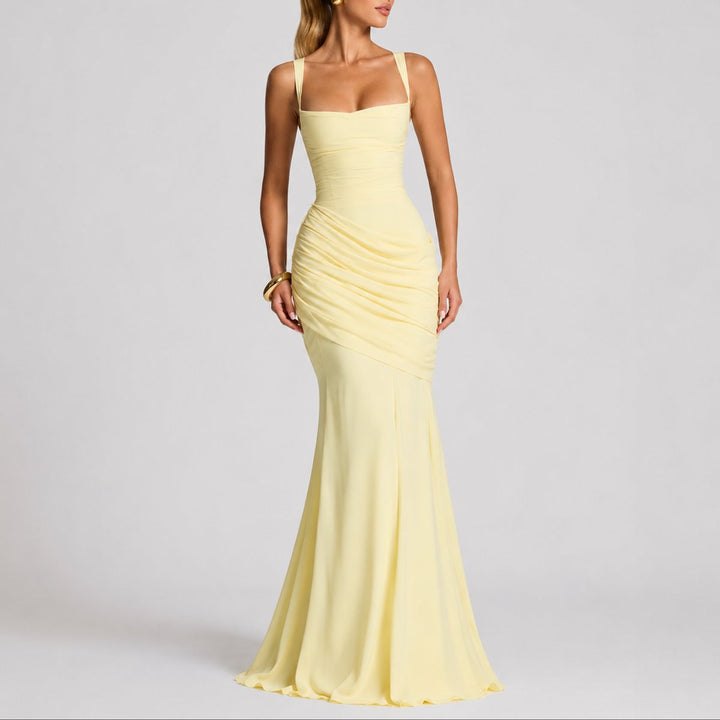 Aurora | Abito Maxi Drappeggiato con Scollo Quadrato per Matrimonio Autunnale