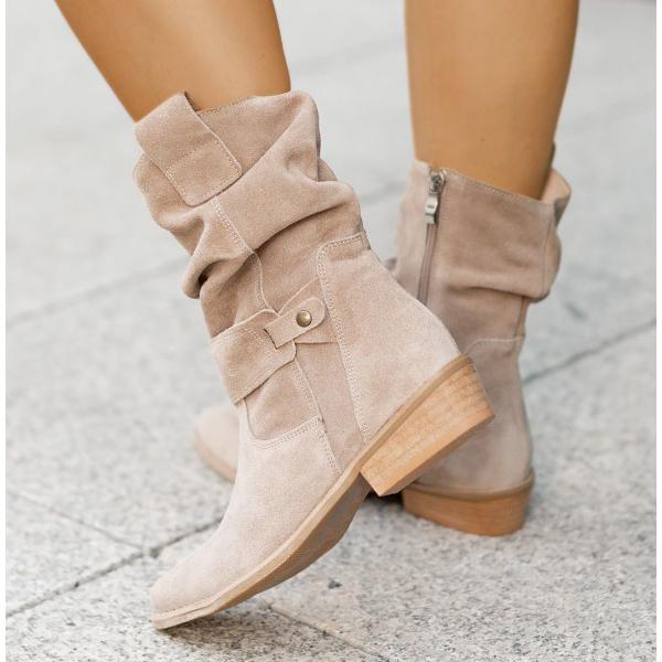 Camilla | Stivaletti Slouch in Camoscio con Tacco Basso