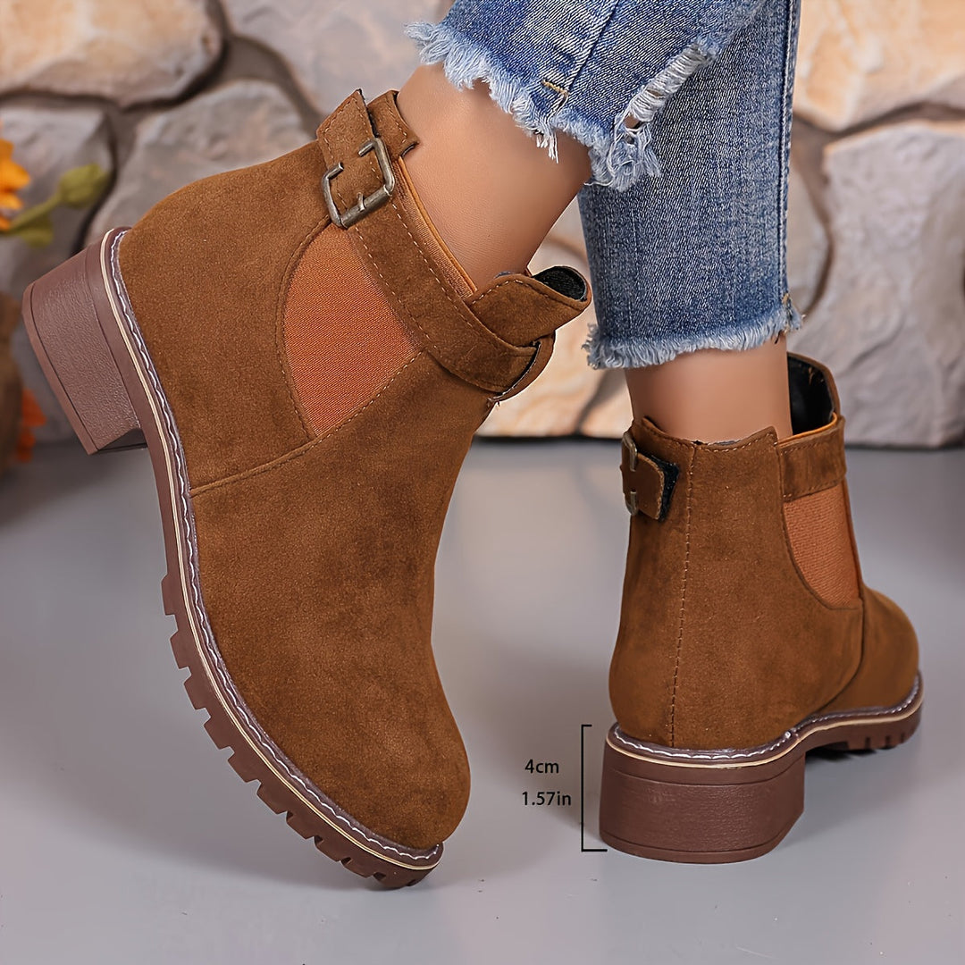 Alessia | Suede-Look Chelsea Ankle Boots with Strap and Buckle