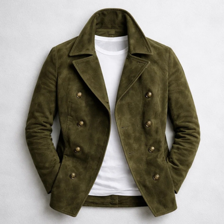 ASHFORD | Navy Coat – Double-Breasted Suede Style