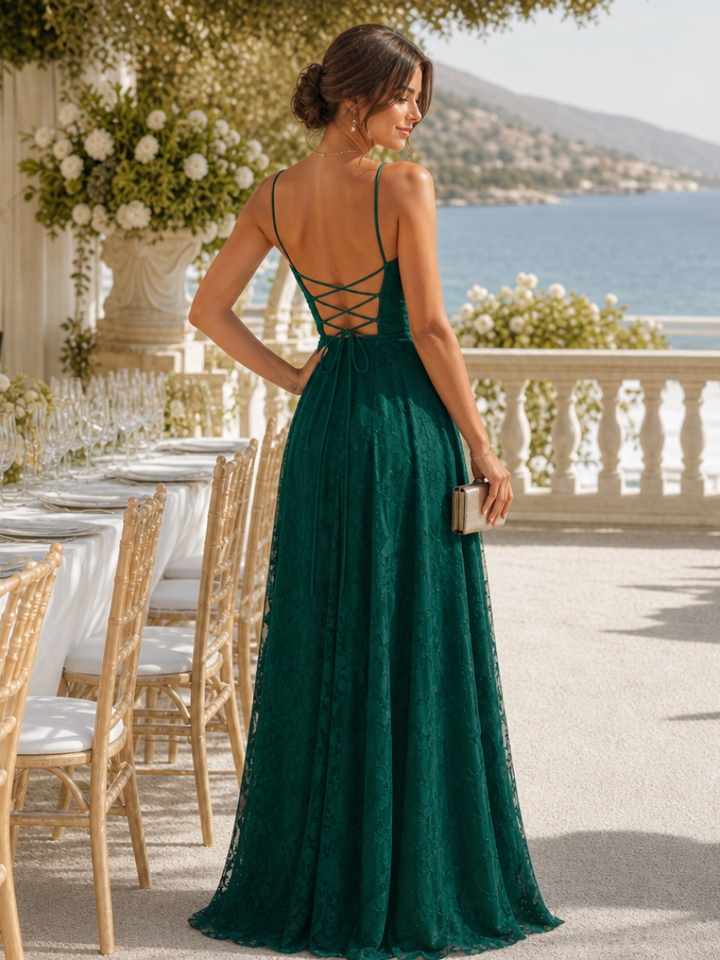 Valenne | Abito Maxi in Pizzo con Spalline Sottile