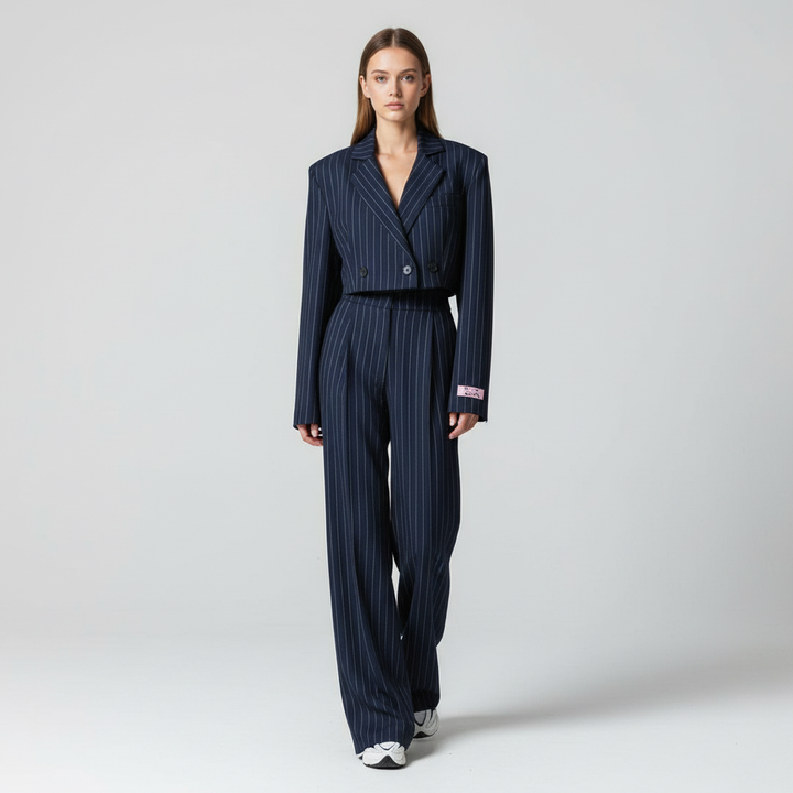 Chiara | Completo Donna a Righe con Blazer e Pantaloni a Gamba Larga