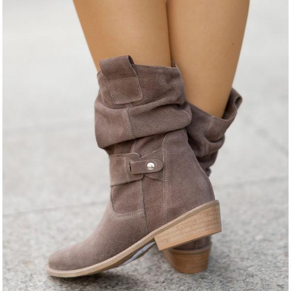 Camilla | Stivaletti Slouch in Camoscio con Tacco Basso