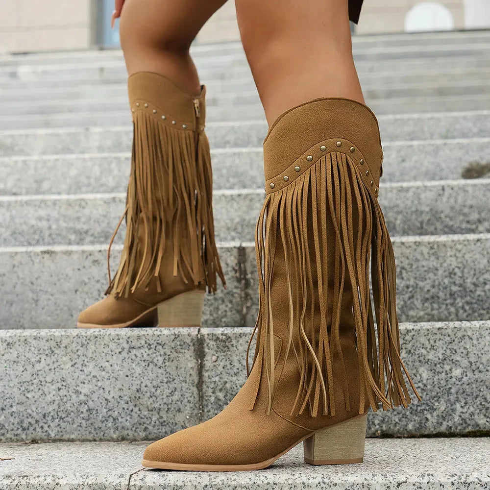 Livia | Western-Cowboystiefel für Damen mit Fransen und seitlichem Reißverschluss