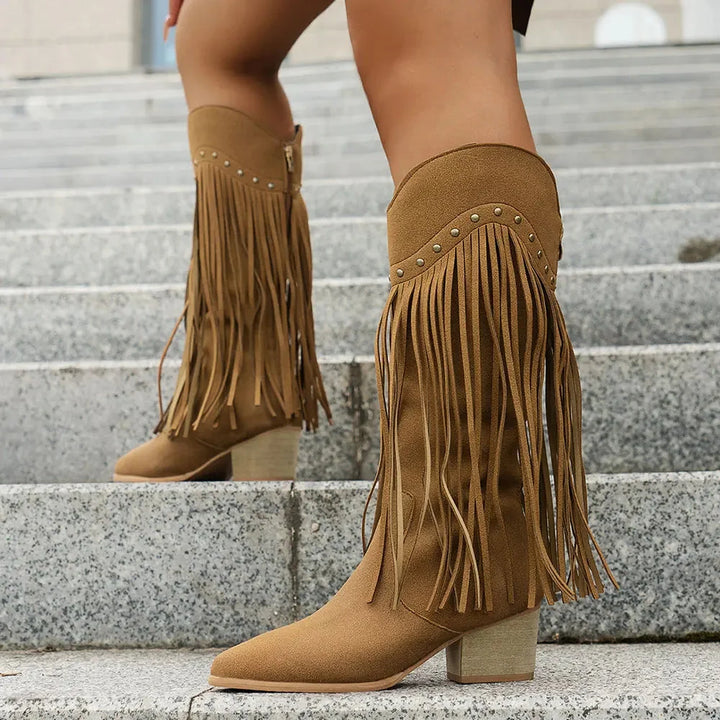 Livia | Western-Cowboystiefel für Damen mit Fransen und seitlichem Reißverschluss
