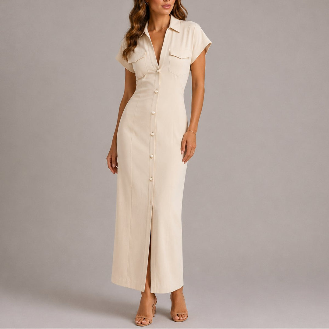 Beatrice | Maxi Shirt Dress with Ruched Waist for an Autumn Wedding