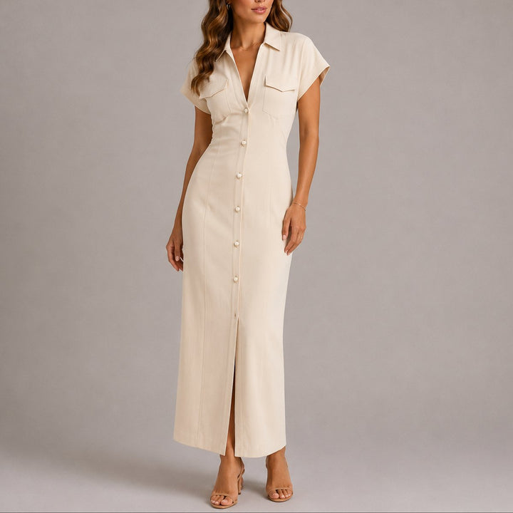 Beatrice | Maxi Shirt Dress with Ruched Waist for an Autumn Wedding