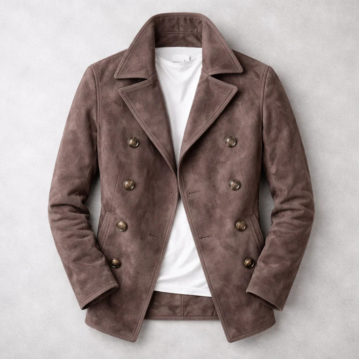ASHFORD | Navy Coat – Double-Breasted Suede Style