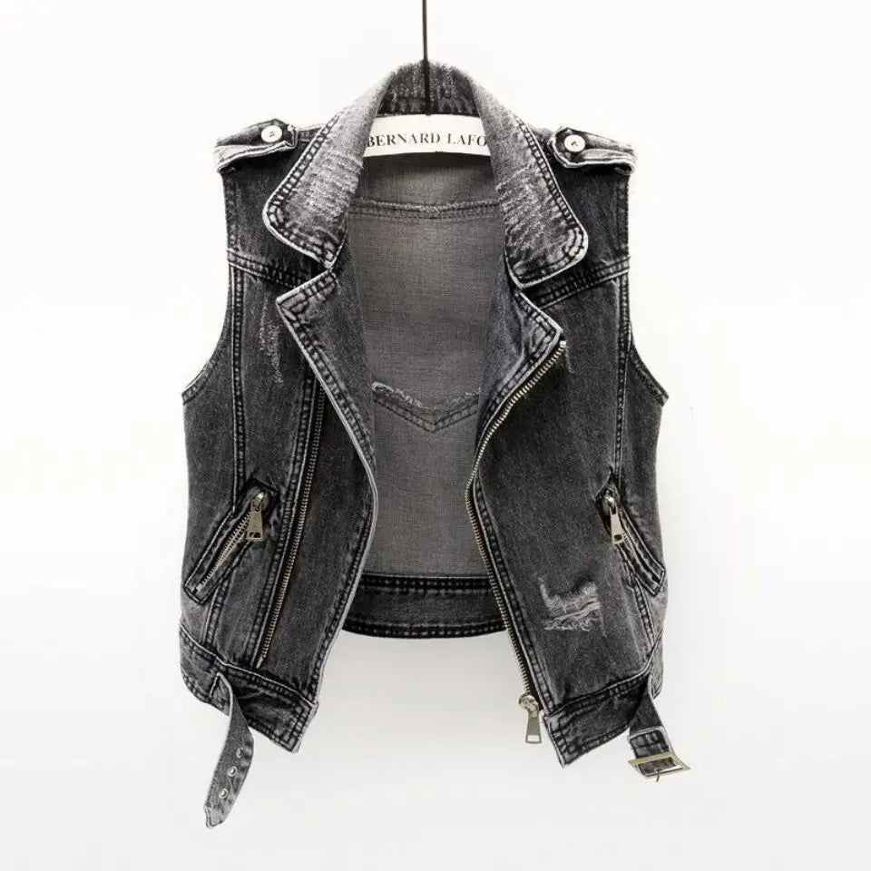 Anthony | Gilet in Denim Vintage con Zip Asimmetrica