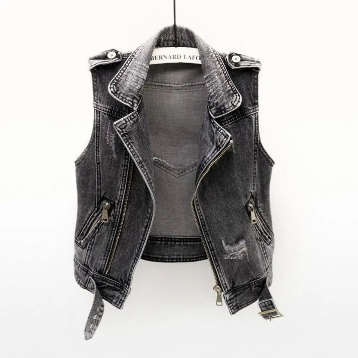 Anthony | Gilet in Denim Vintage con Zip Asimmetrica