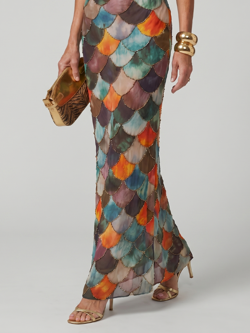 Larkin | Maxi Dress – Fitted Scale Pattern for Women