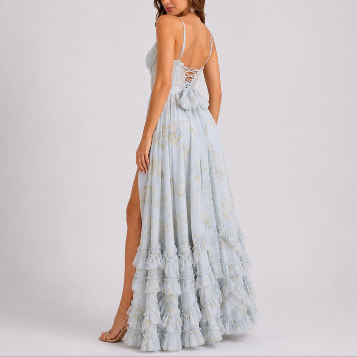 Emily | Geblümtes Maxikleid mit Korsett für eine Herbsthochzeit