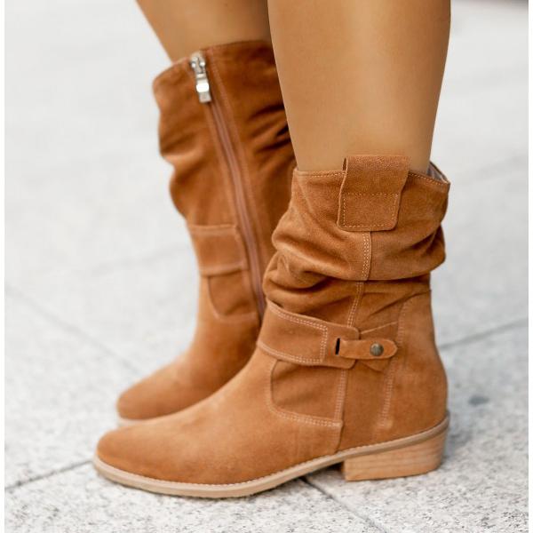 Camilla | Stivaletti Slouch in Camoscio con Tacco Basso