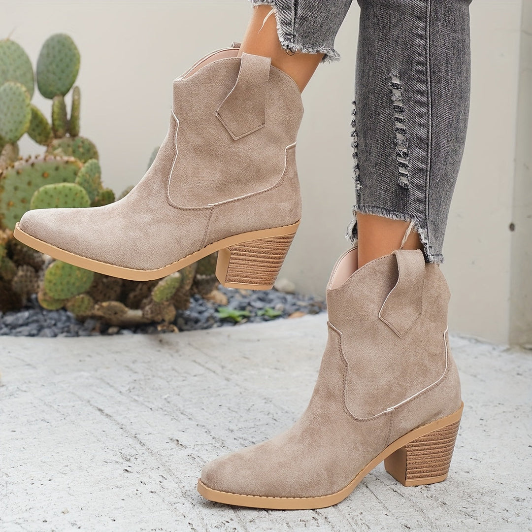Victoria | Taupe Suede-Look Western Chelsea Ankle Boots
