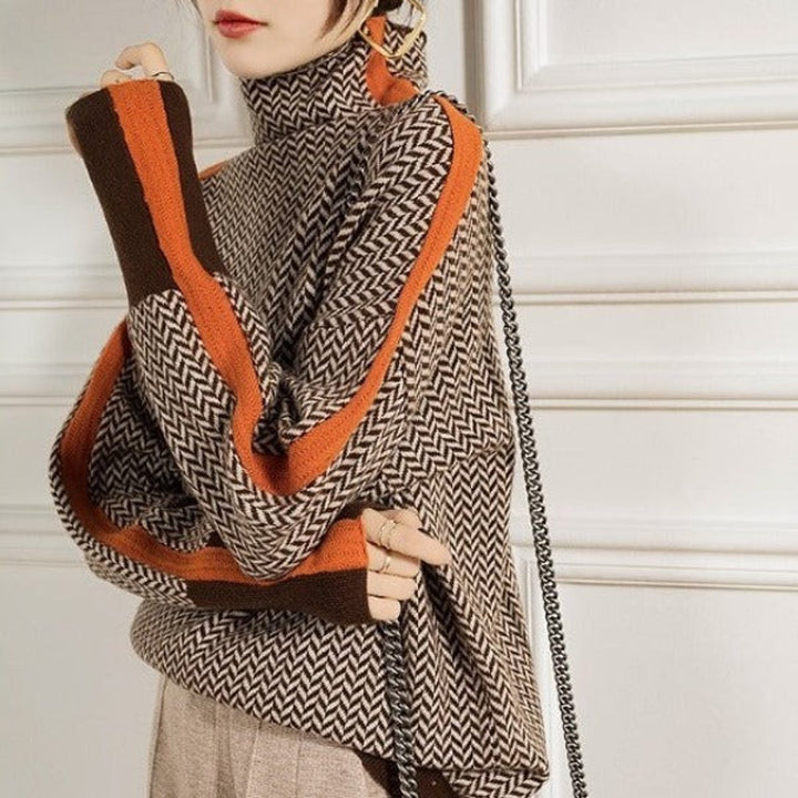 Amelie | Turtleneck Sweater – Oversized Houndstooth Style