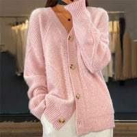 Jennifer | Cardigan In Maglia Rosa Con Bottoni Eleganti