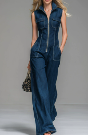 Francesca | High-Waisted Wide-Leg Denim Jumpsuit