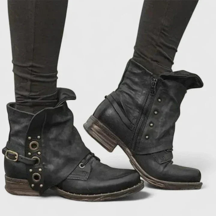 Beatrice | Ankle Boots with an Aged Leather-Look Finish and Buckle