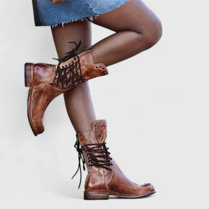 Livia | Vintage Knee-High Boots with Laces and Studs