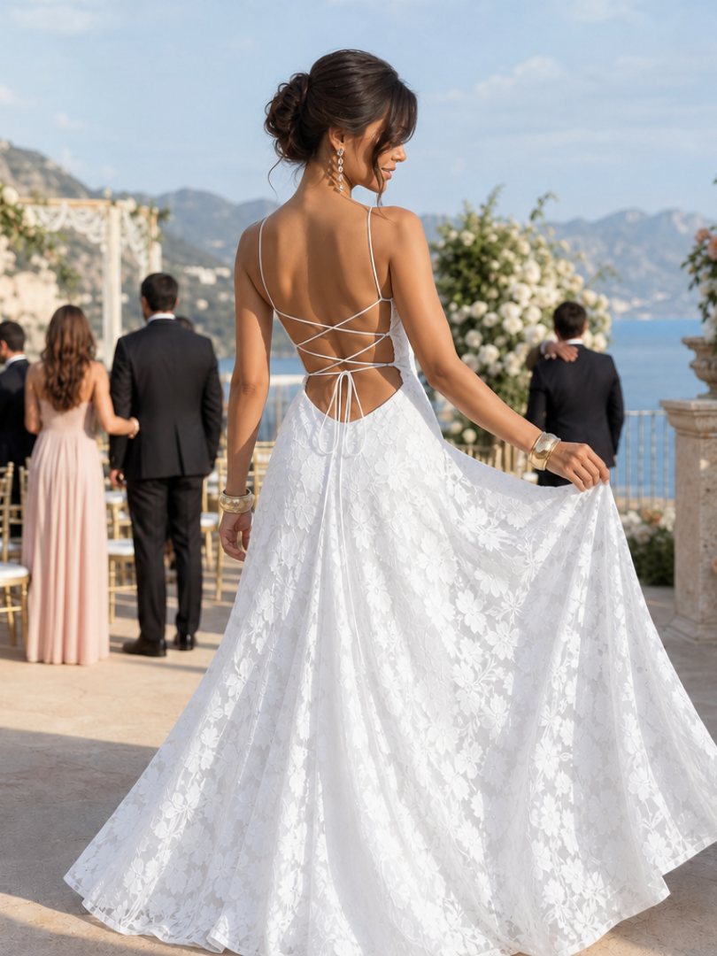 Valenne | Abito Maxi in Pizzo con Spalline Sottile