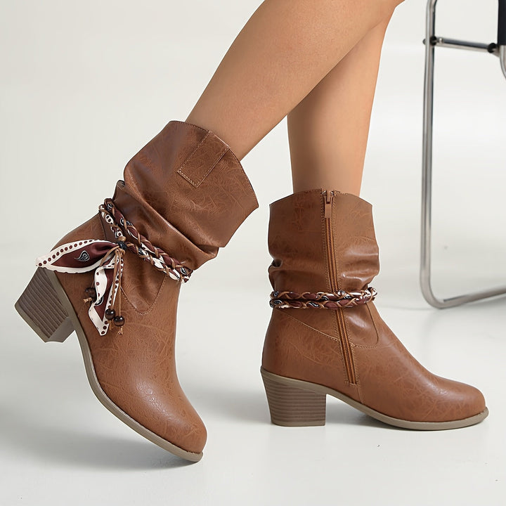 Beatrice | Casual Slouch Ankle Boots with Bandana Detail