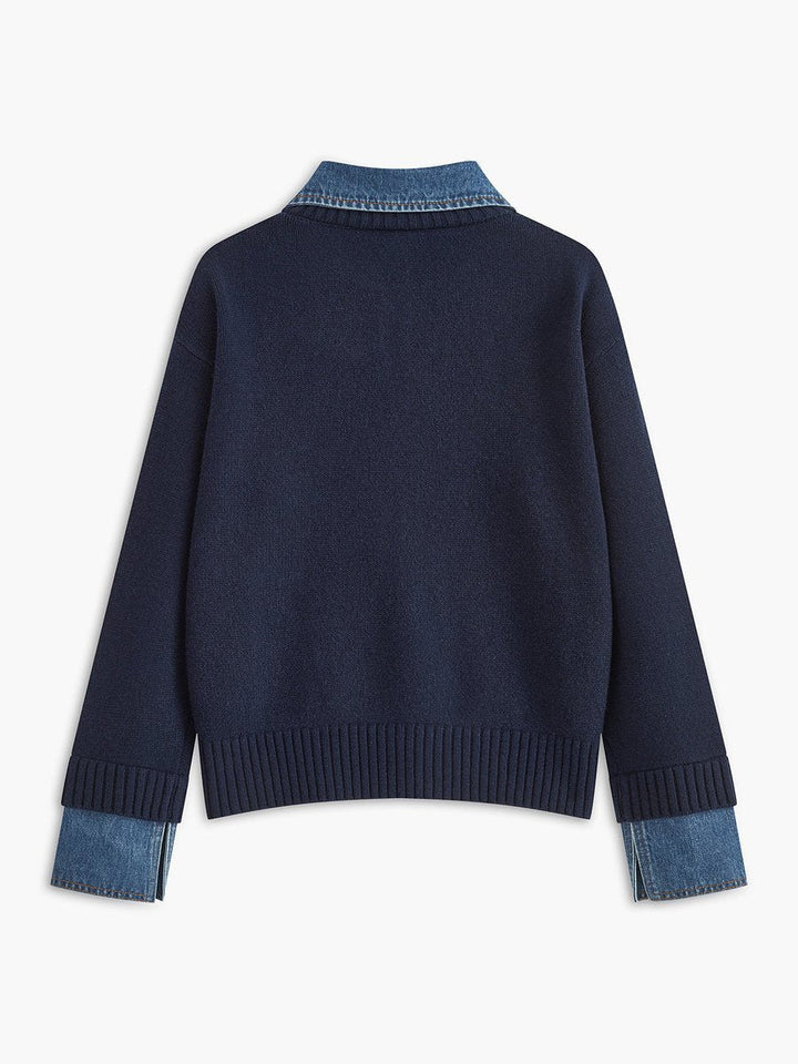Amelie | 2-in-1 Sweater with Denim Collar and Metal Buttons