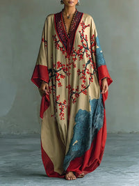 Aurelia | Elegant Long-Sleeve Maxi Dress with Japanese Floral Pattern