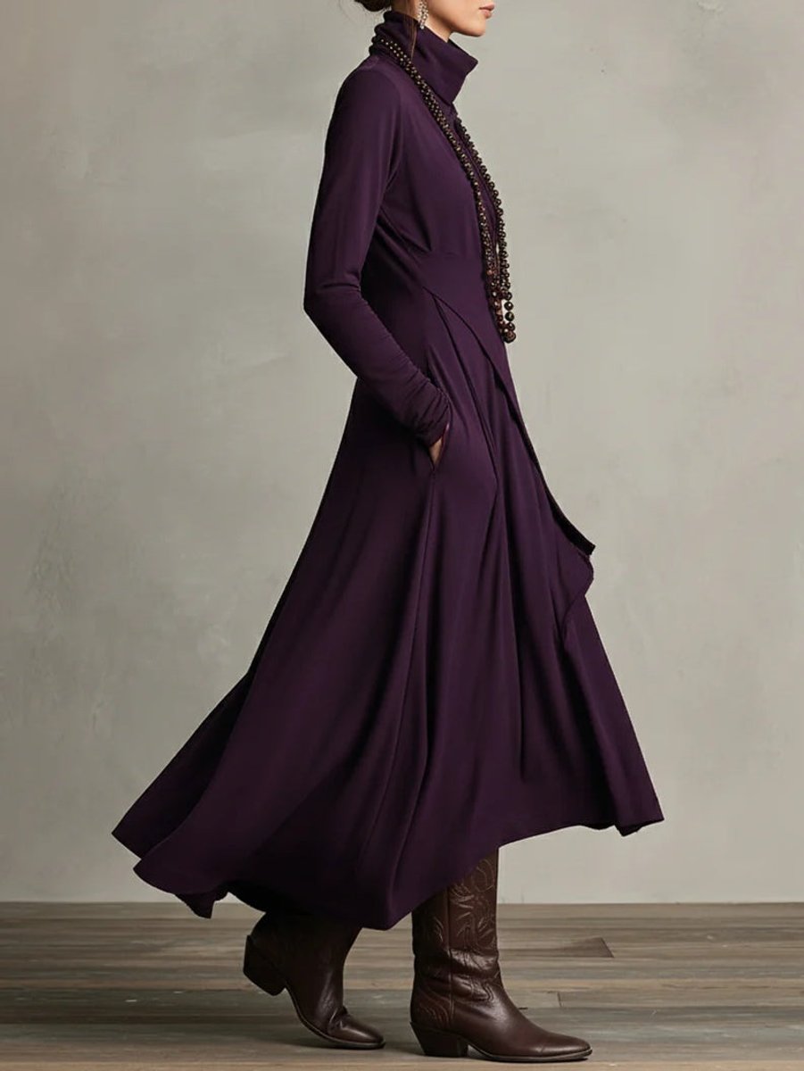 Elena | Edles langärmeliges Maxikleid mit Stehkragen