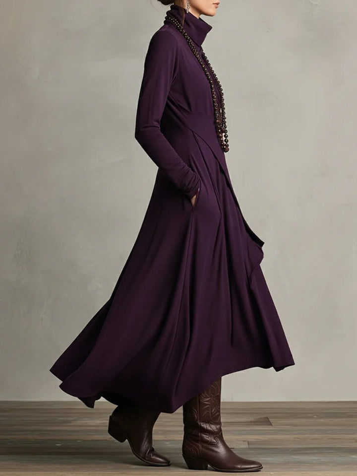 Elena | Edles langärmeliges Maxikleid mit Stehkragen