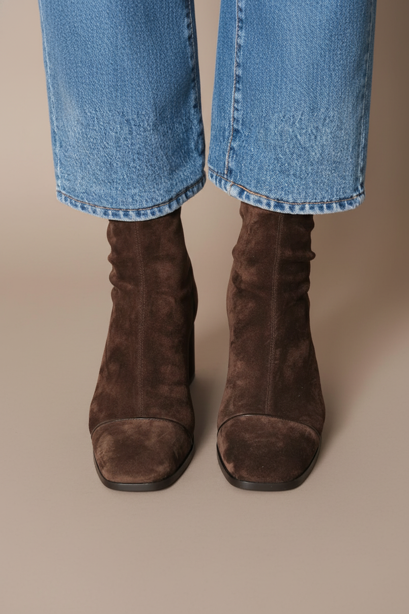 Valentina | Contemporary Suede Ankle Boots with Square Toe
