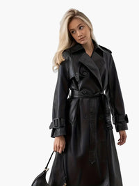 Mila | Moderner und luxuriöser Trenchcoat aus Kunstleder